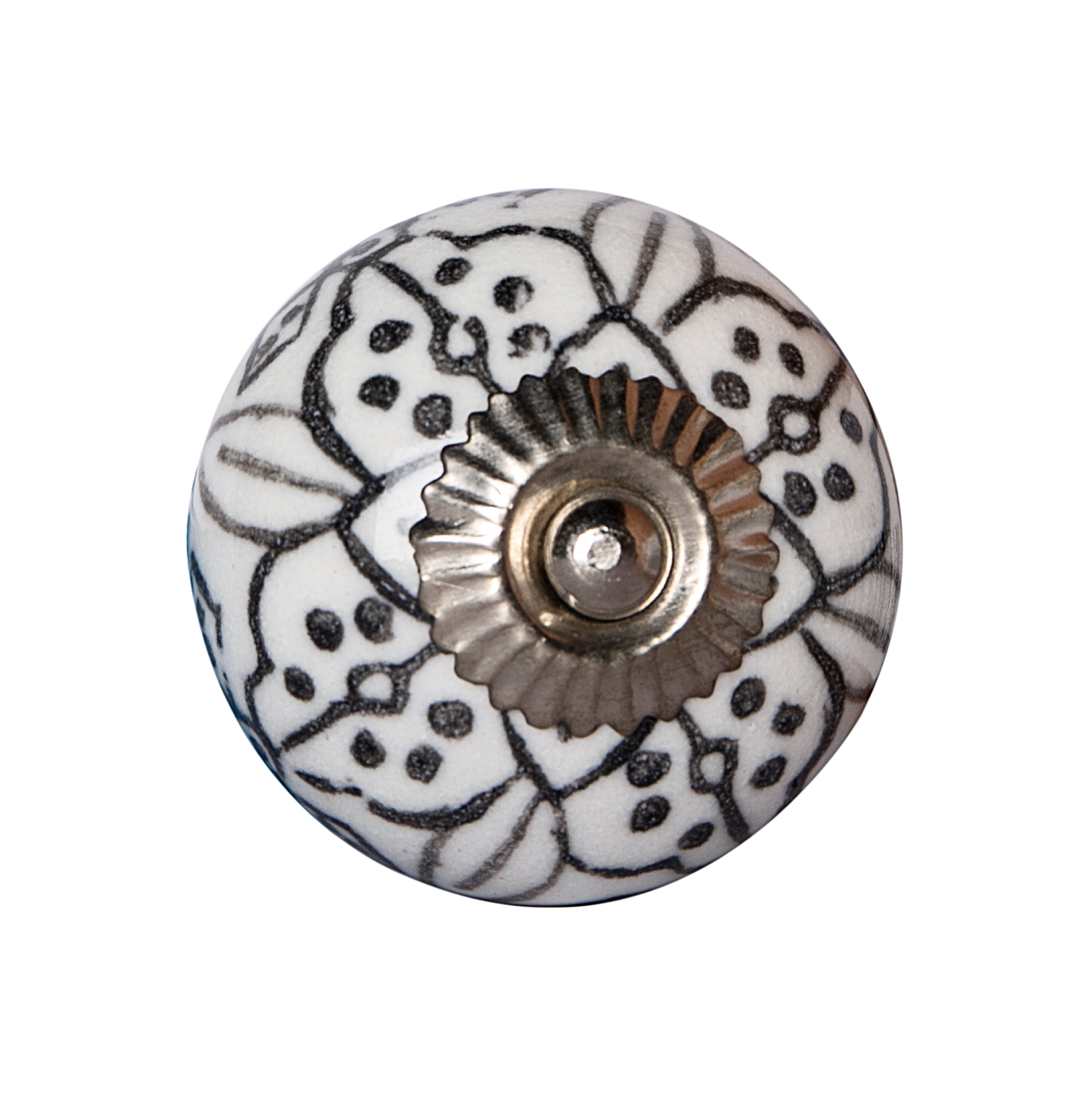 Knob-It Home Decor Classic Cabinet & Drawer Knobs-White/Black Flower/Pewter