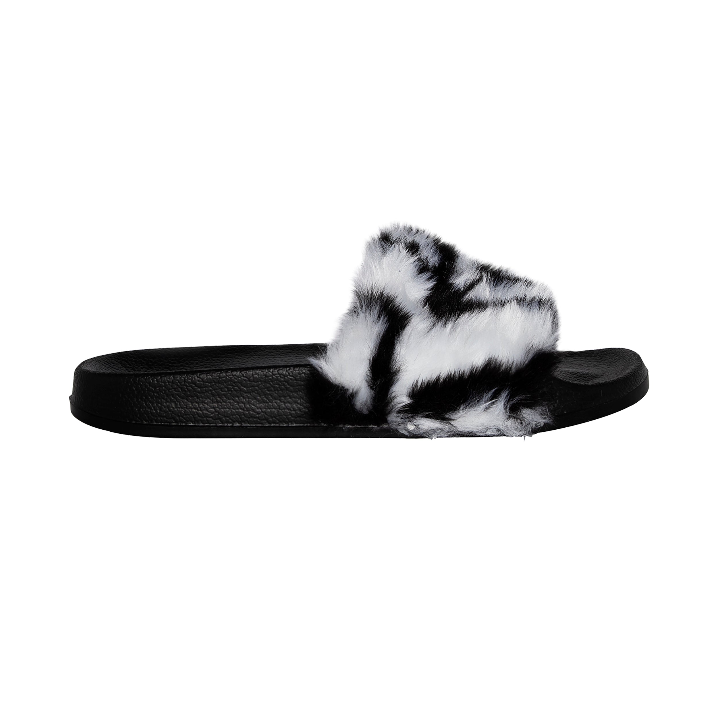 Luxe Faux Sheepskin Women Slides | Zebra