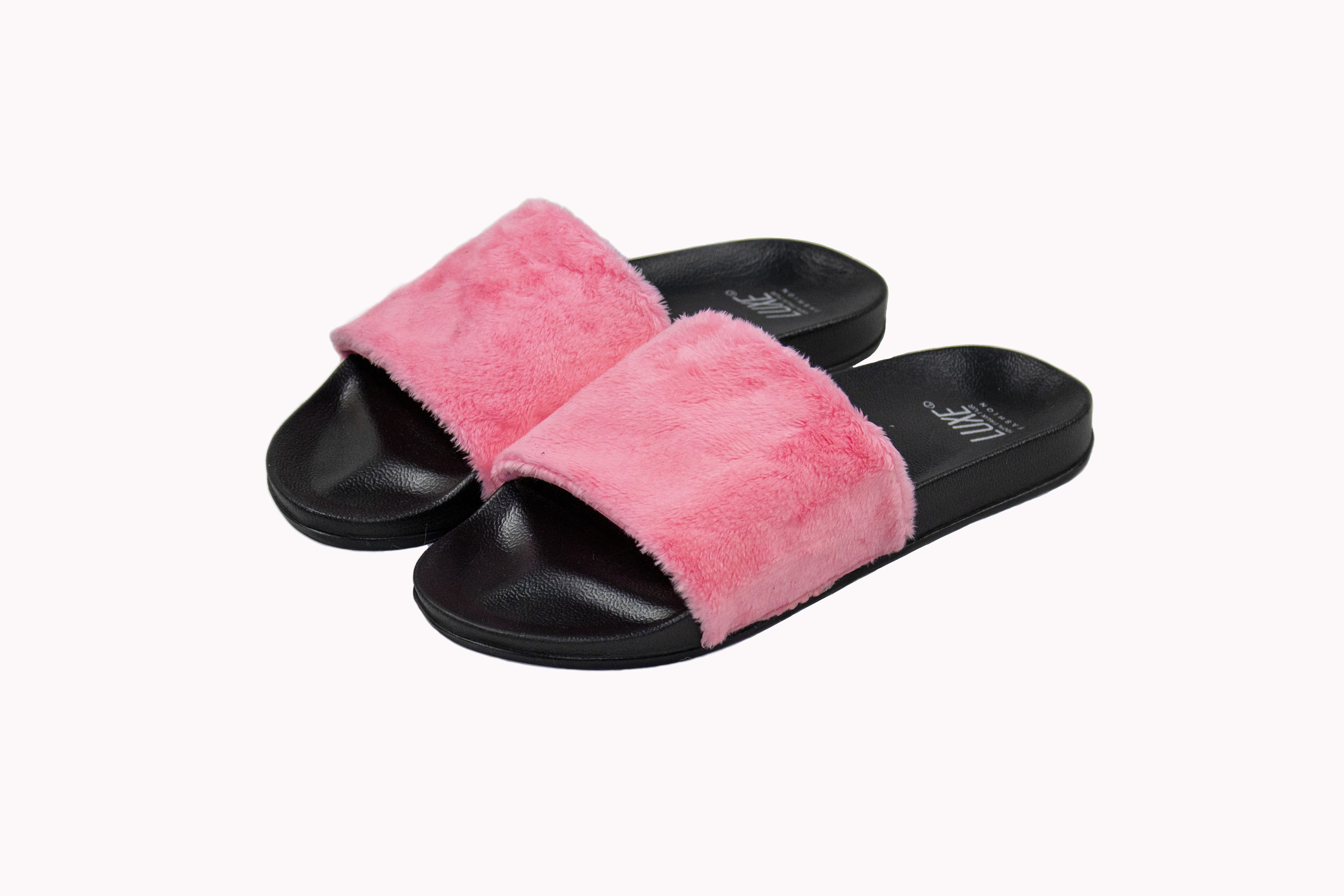 Luxe Faux Sheepskin Women Slides | Pink